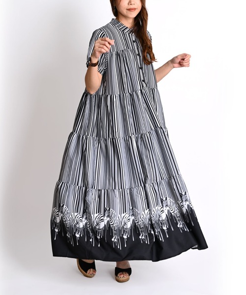 marai（マーライ） ワンピース ゼブラ柄 半袖 ティアードマキシ