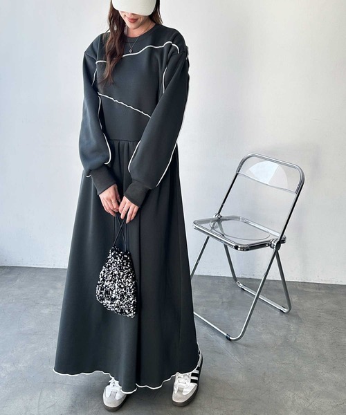 FIRST MOOD ワンピース 「FIRSTMOODコラボ」配色メロー裏起毛