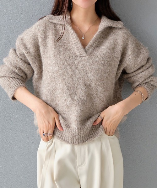 ニット セーター ミックスヤーン スキッパーニットプルオーバー