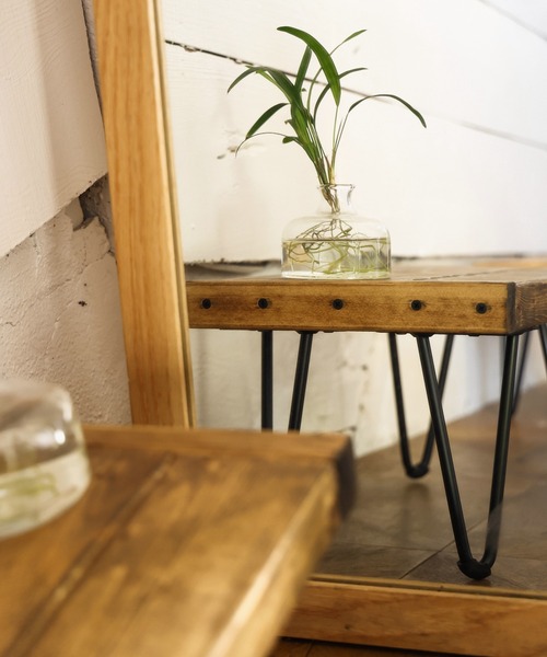 インテリア 国産杉 アイアンレッグのアンティーク風ローテーブル