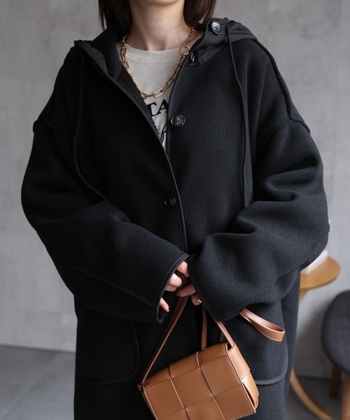 CREARE -LINO- コート アウター フェイクウールフード付きボアロング