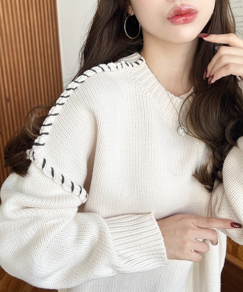 moment+ ニット セーター 「累計販売枚数2万枚突破！」 配色ハンド