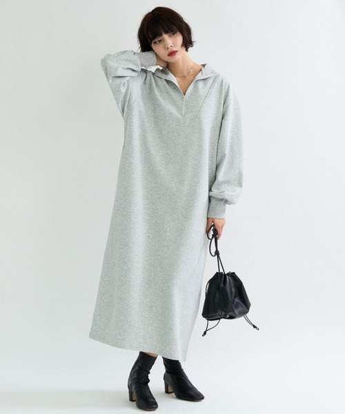 A.D.C.L. ワンピース ハーフジップ ダンボールニット ロングワンピース