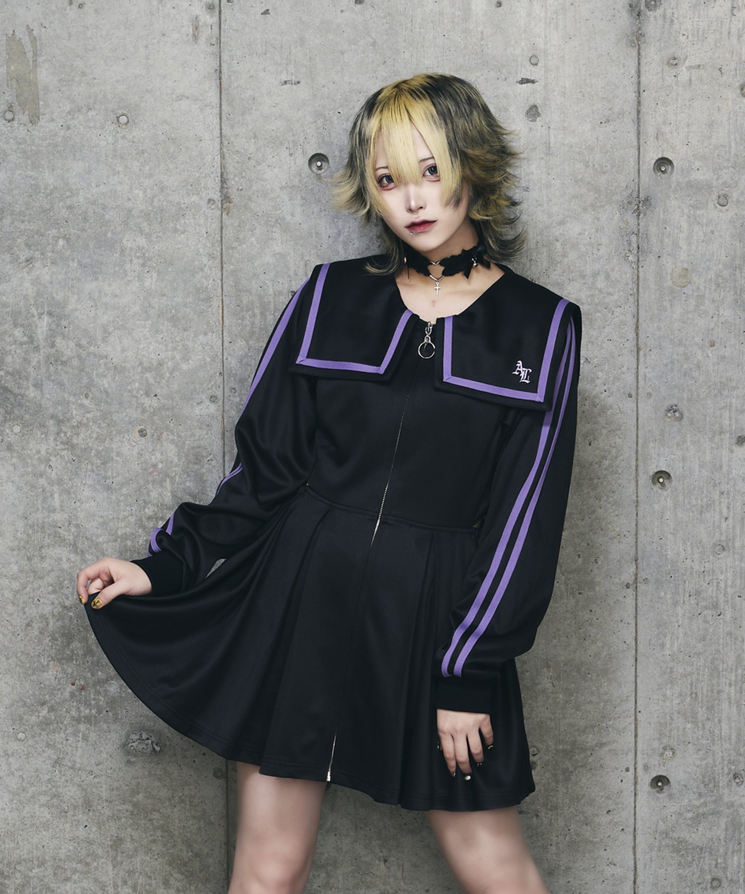 セーラーカラーサイドあきジャージワンピース– A AM STUDIO