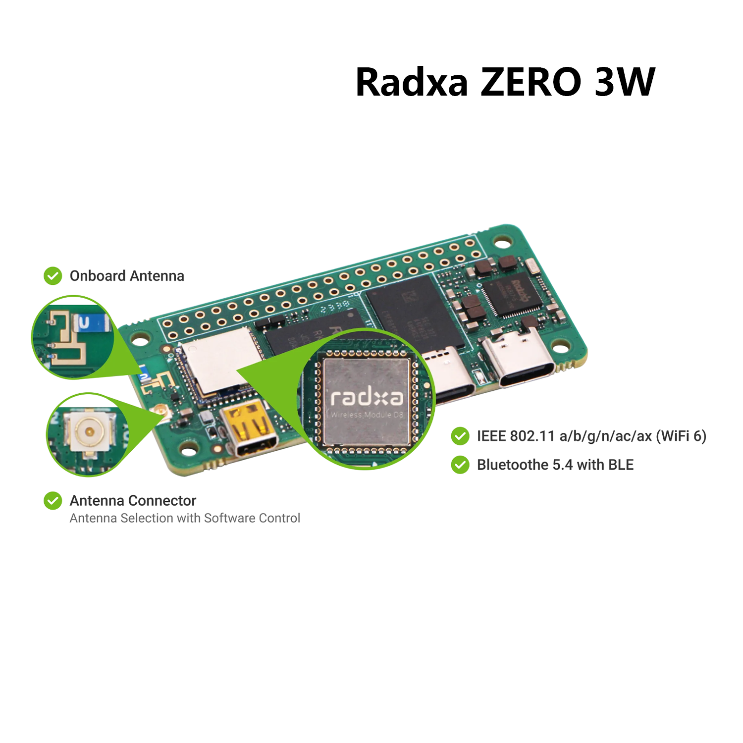 Radxa ZERO 3W 開発ボード クアッドコア Arm ® 皮質 ™ -A55 RK3566