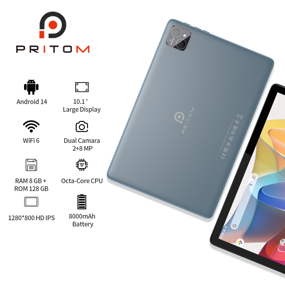 PRITOM TAB11 Android 14 タブレット、10 インチ、オクタコア、5G