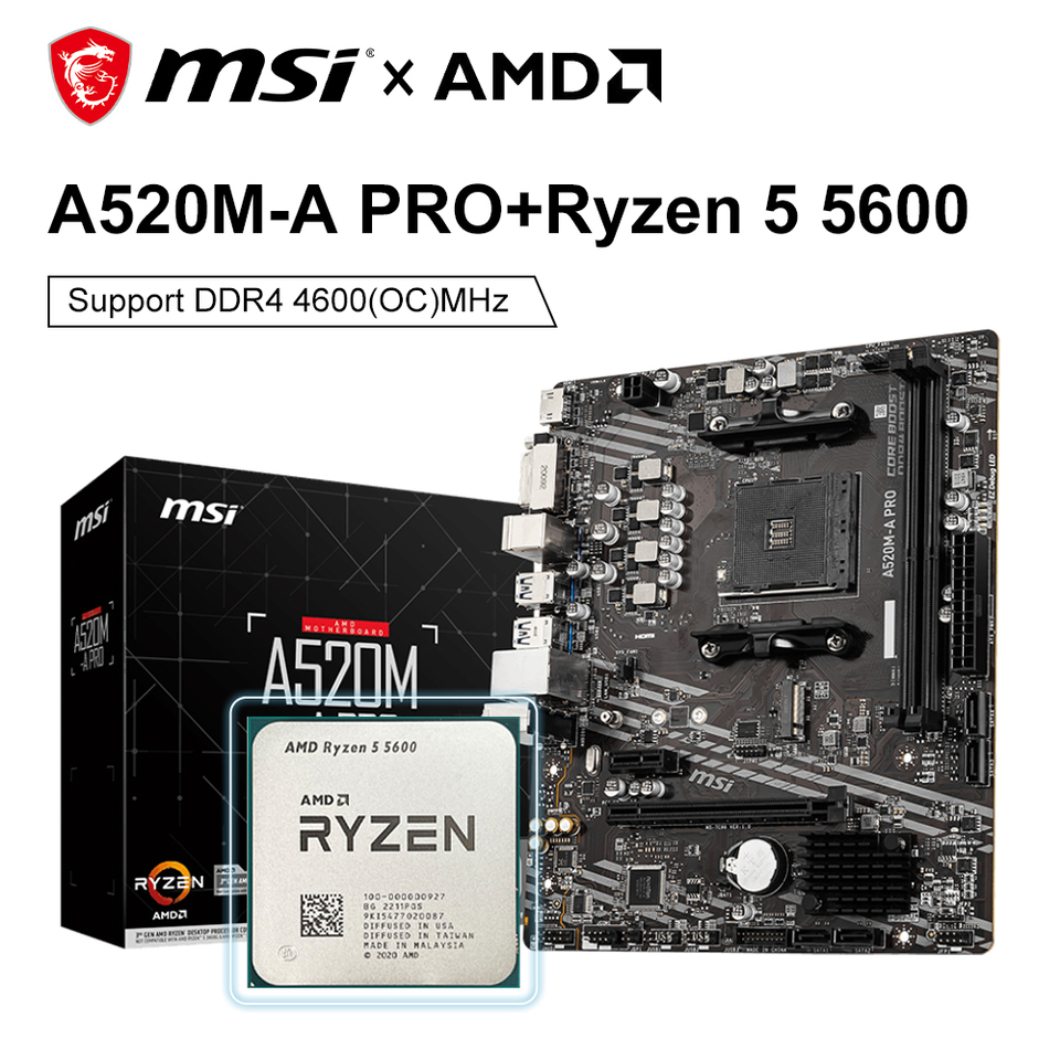 AMD Ryzen 5 5600 CPU + MSI A520M A PRO マザーボード DDR4 M.2 USB3