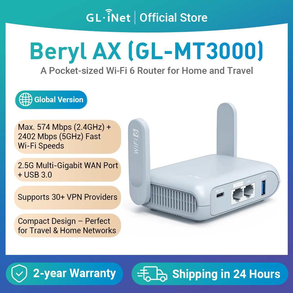 GL.iNet GL-MT3000 (Beryl AX) Wi-Fi 6 ワイヤレス トラベル