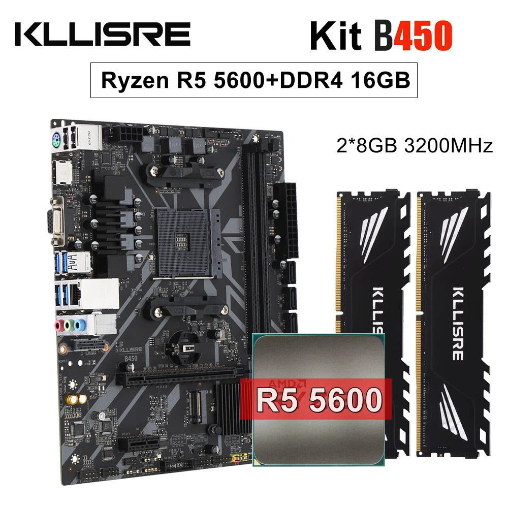 Kllisre B450 Kit amd ryzen With 5 R5 5600 cpu DDR4 16GB (2x8GB