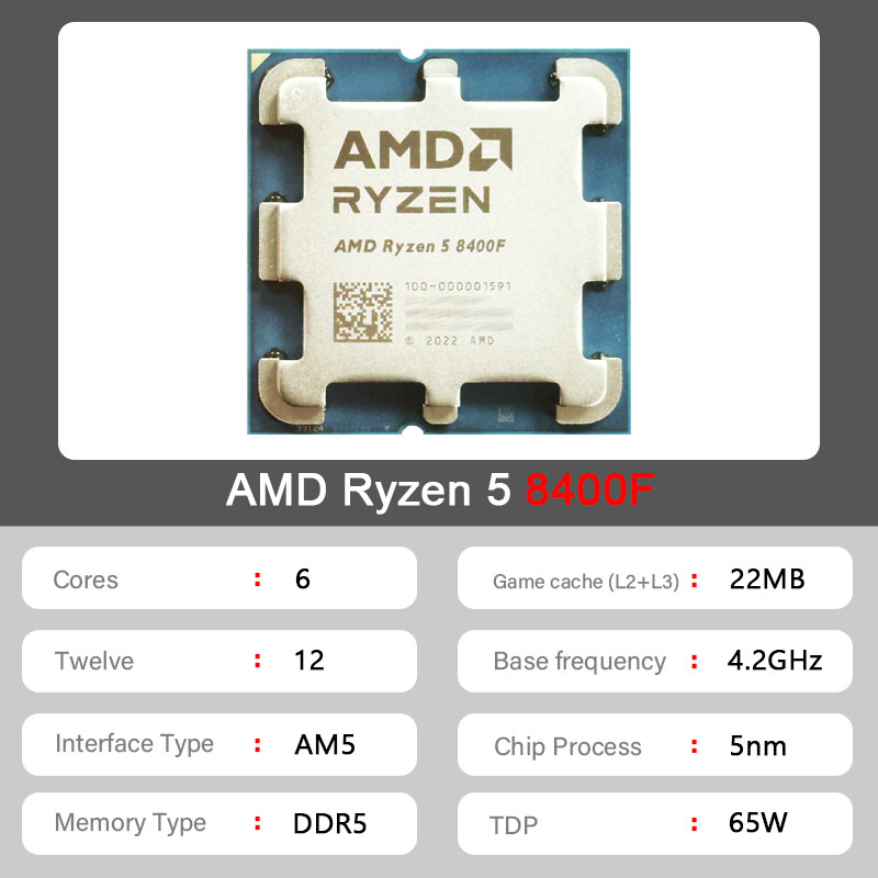 New AMD Ryzen 5 8400F R5 8400F 6-Core 4.2 GHz Socket AM5 65W but