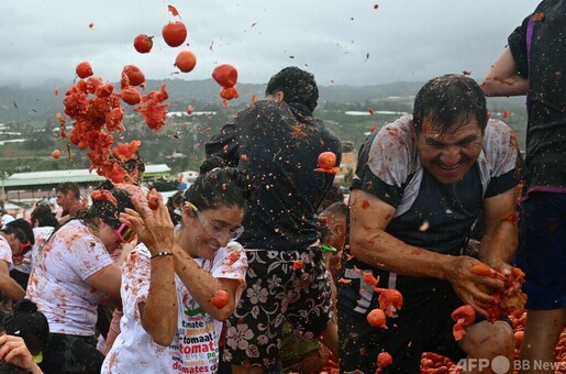 トマトまみれの快感、恒例のトマト投げ「トマティーナ」 写真16枚 国際