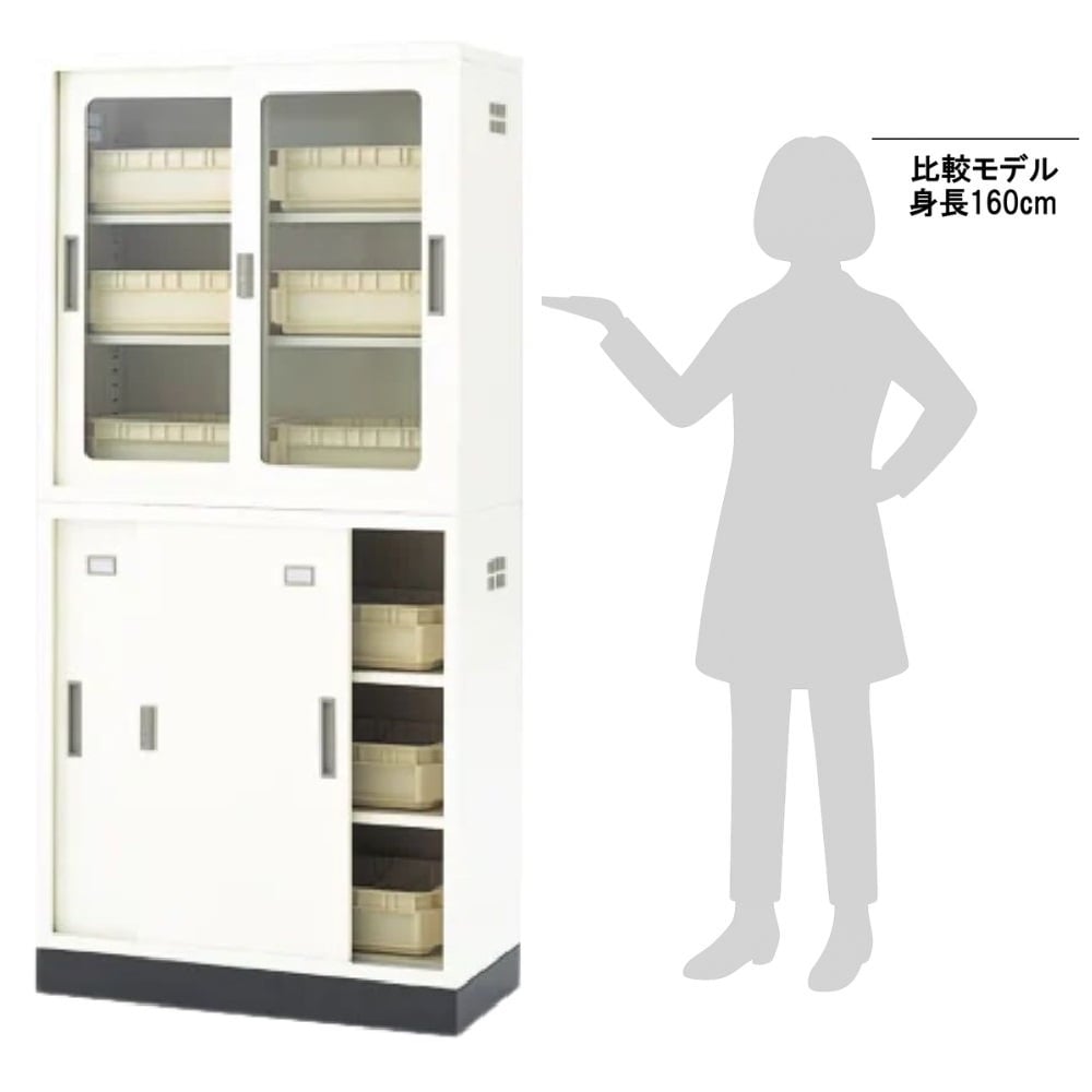 3-065-21 耐薬引違保管庫 880×400×1850mm（×2室） N-90・OWセット