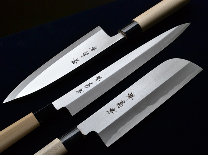 特上 堺孝行 別誂 別上 本霞研 鎌形薄刃包丁 210mm 青木