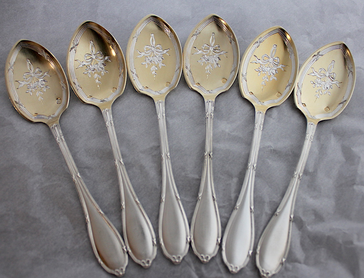 Sold：フレンチシルバー、リボンのアイスクリームスプーン6本 | アリス