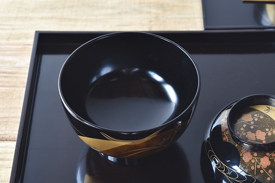 輪島塗 扇面蒔絵 松竹梅蘭菊 流水 雑煮椀 5客セット - 生活骨董と古布