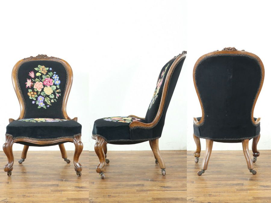 プチポワンの張地も魅力 ビクトリアン サロンチェア 80566