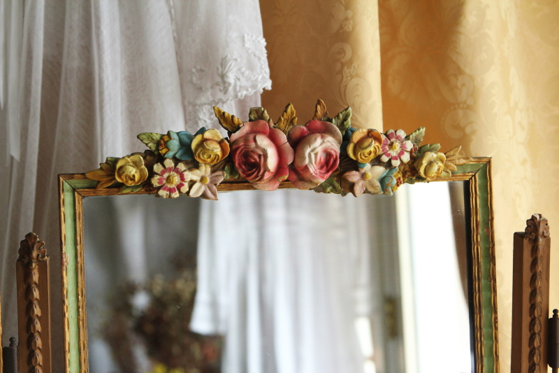 アンティークバーボラミラー 薔薇 三面鏡 イギリス アンティークス