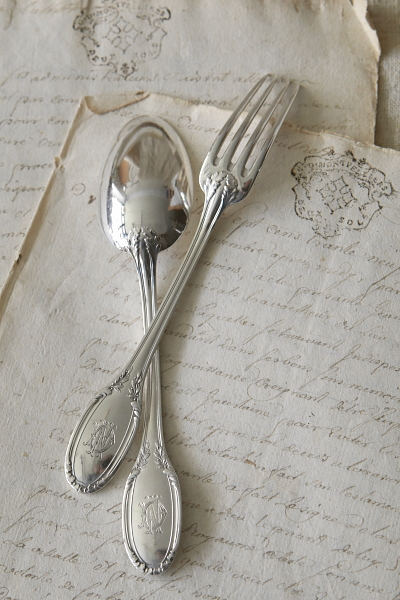 シルバーアントレスプーン・フォーク オリーブ フランス アンティーク