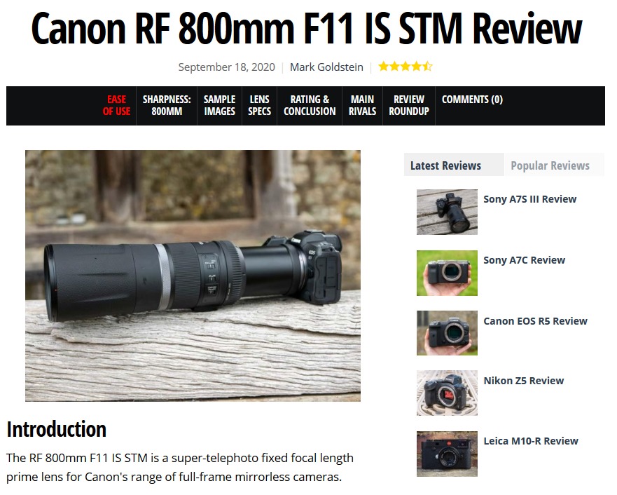 RF800mm F11 IS STMは手ごろな価格とサイズで非常に優れた800mmレンズ