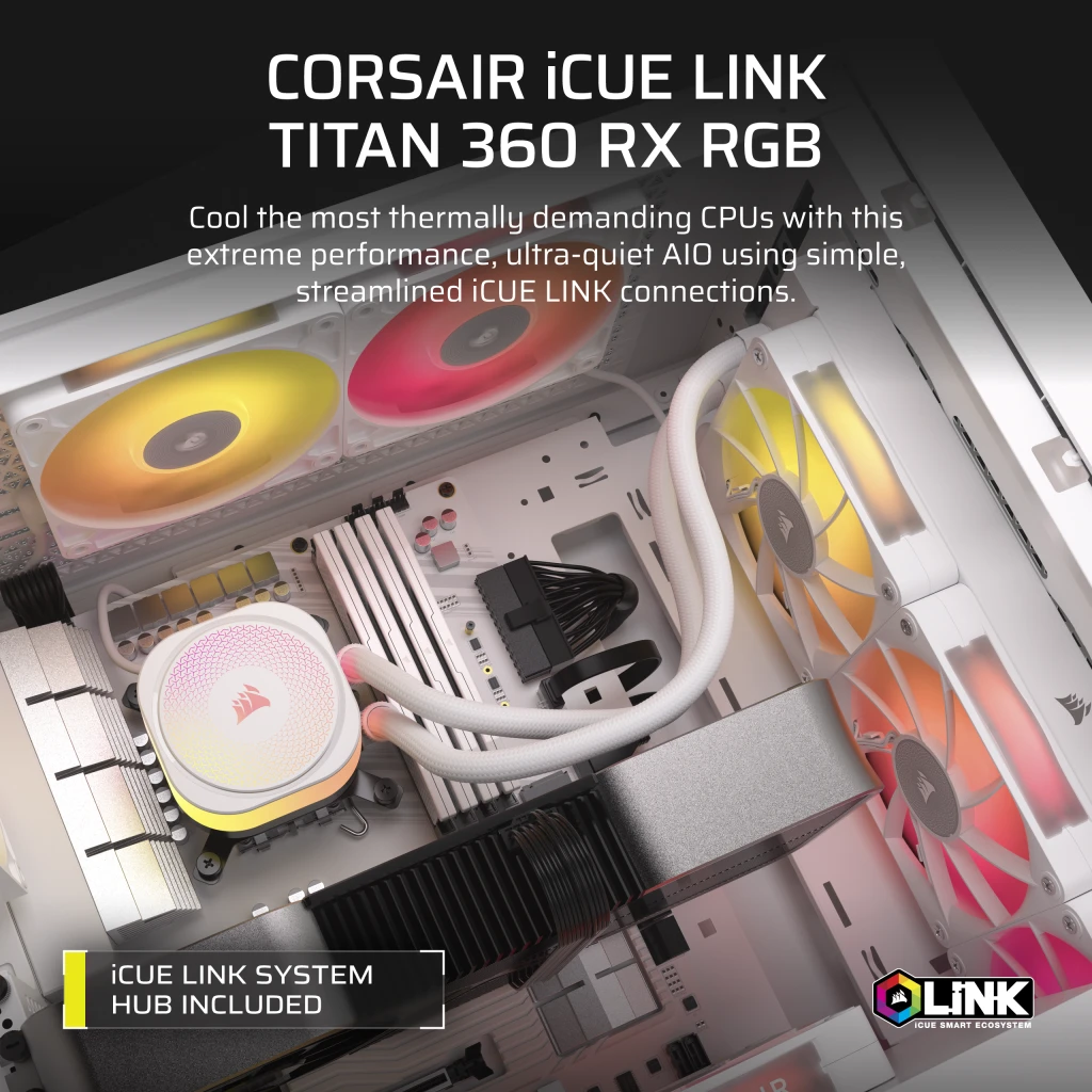 iCUE LINK TITAN 360 RX RGB AIO 水冷式 CPU クーラー - ホワイト
