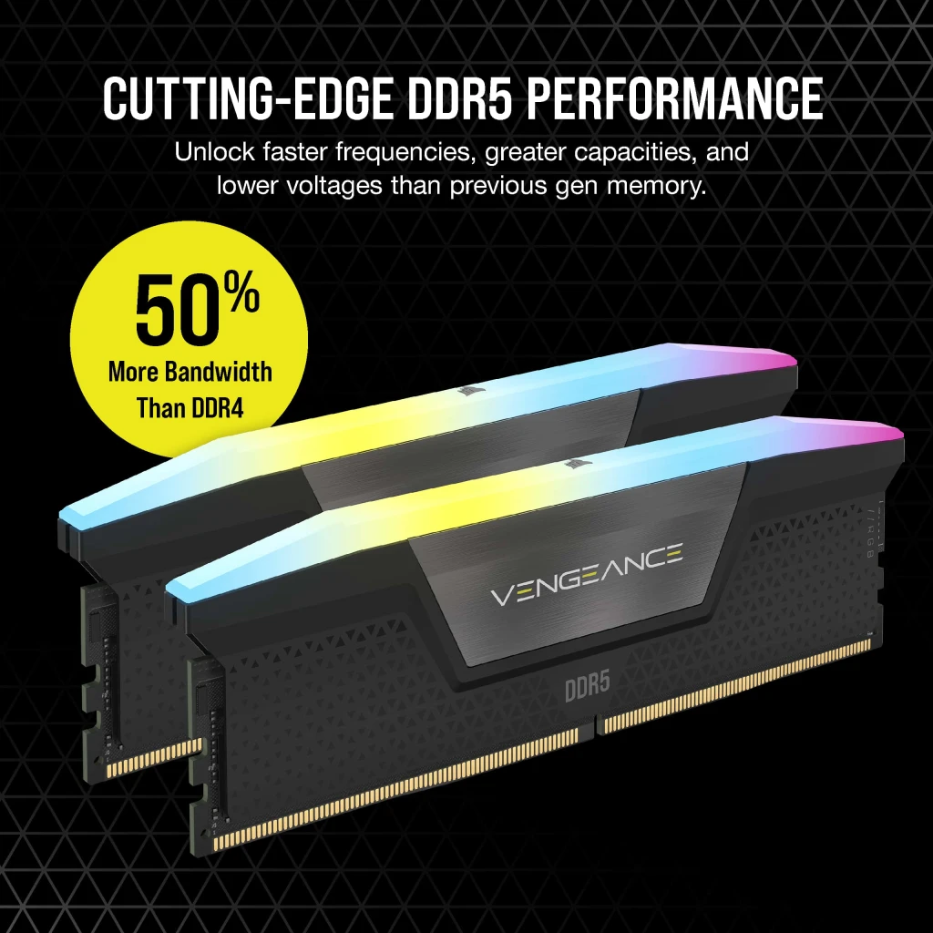 VENGEANCE® RGB 32GB (2x16GB) DDR5 DRAM 7200MHz C34 Memory Kit — Black