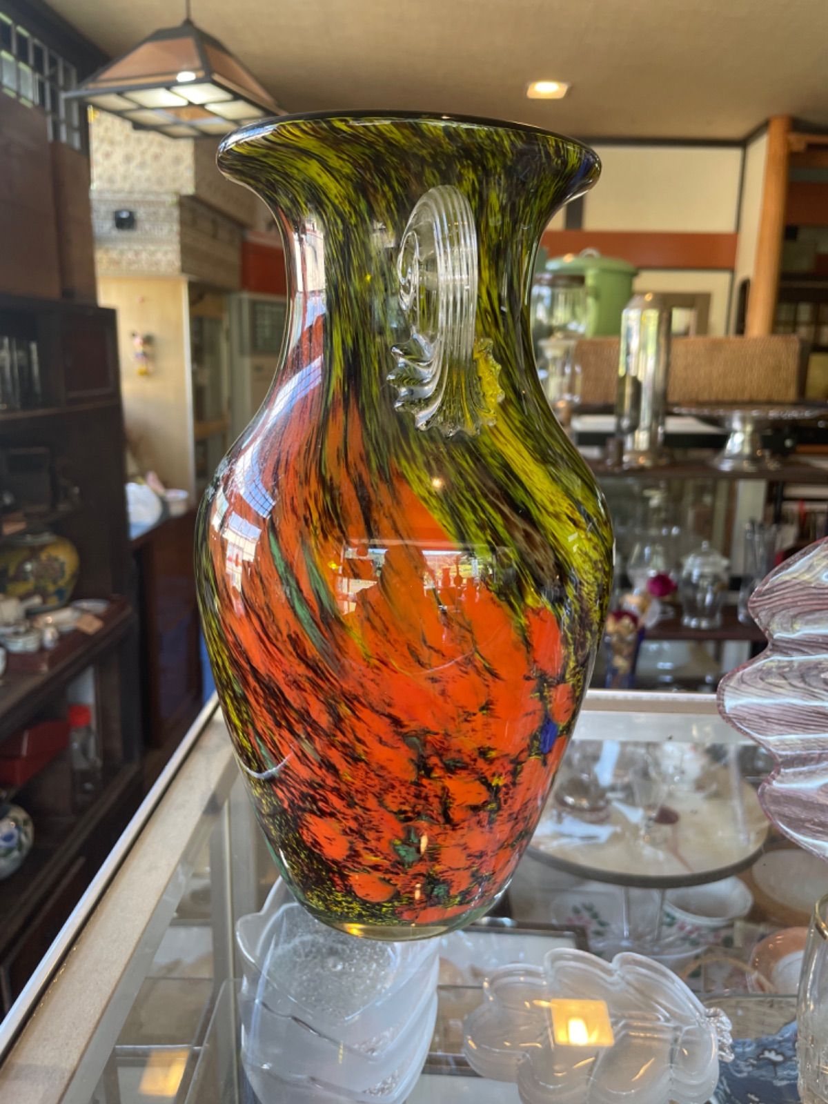 カメイガラス 花瓶 フラワーベース 花器 レトロ 昭和レトロ レトロ