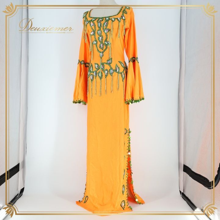 ベリーダンス 衣装 サイーディドレス オレンジ系 ワンピース ドレス