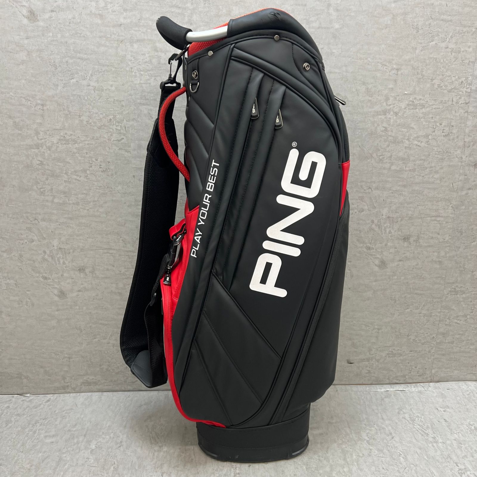 PING ゴルフ キャディバッグ カート式 約9型 合成皮革 ブラック 黒