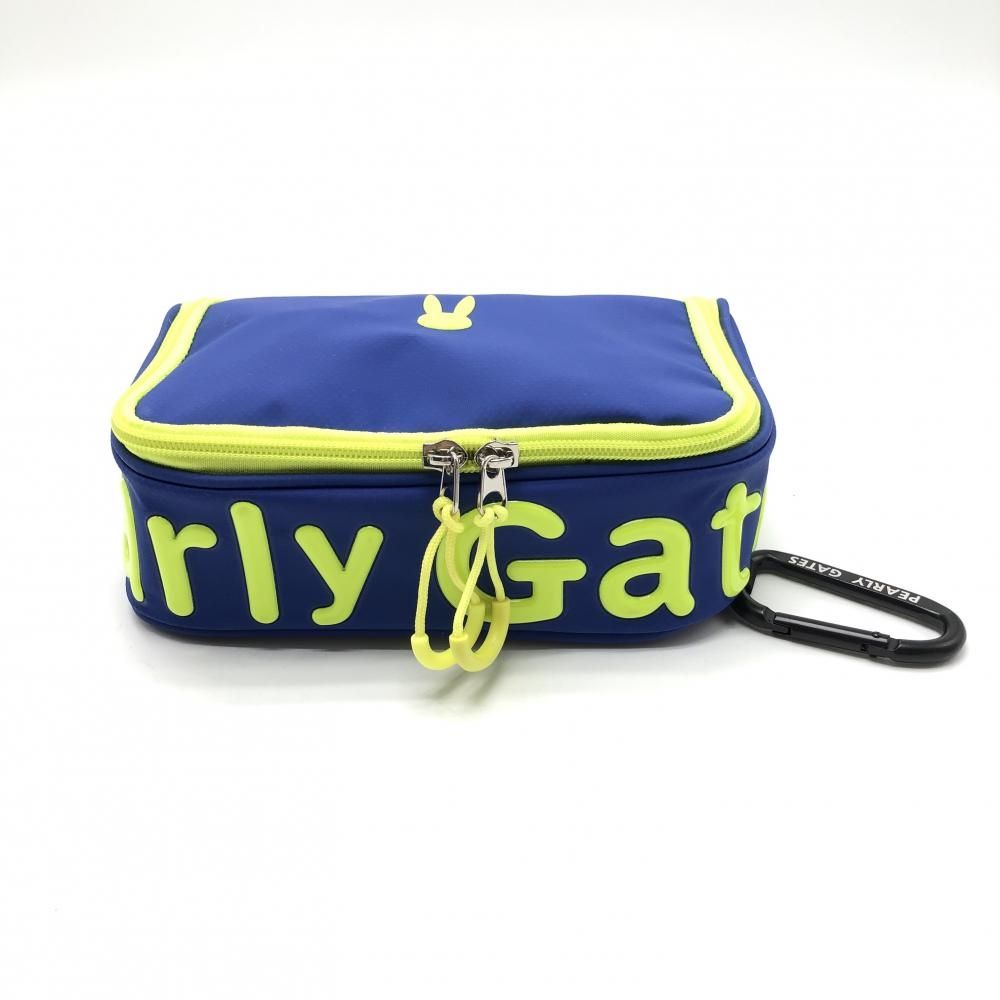 超美品】パーリーゲイツ ポーチ ブルー×蛍光イエロー カラビナ付 内側