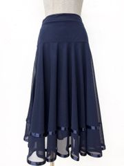 薔薇レース】新品 社交ダンス用裾サテンテープ 黒ロングスカートb234