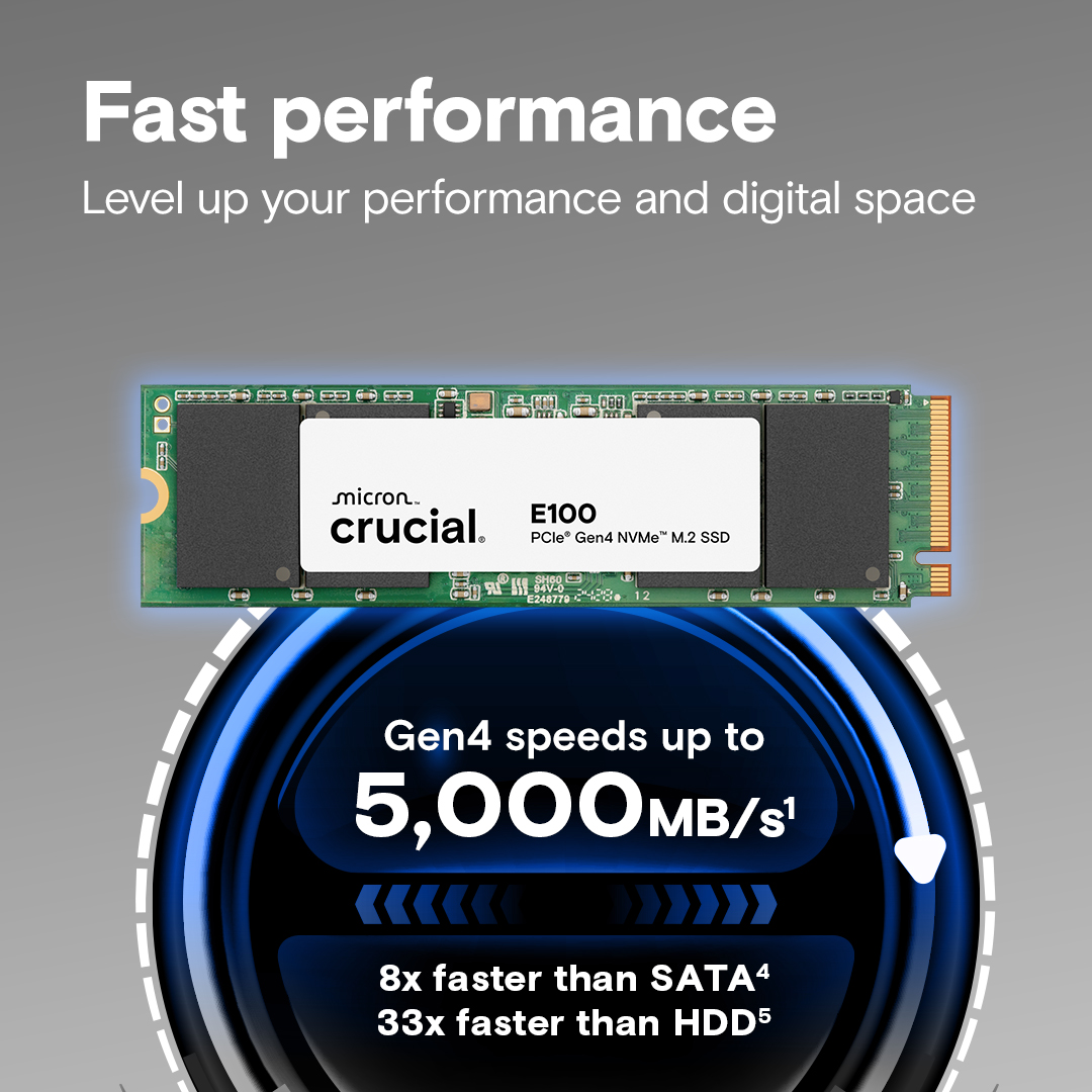 Crucial E100 2TB PCIe Gen4 NVMe M.2 SSD | CT2000E100SSD8 | crucial.com