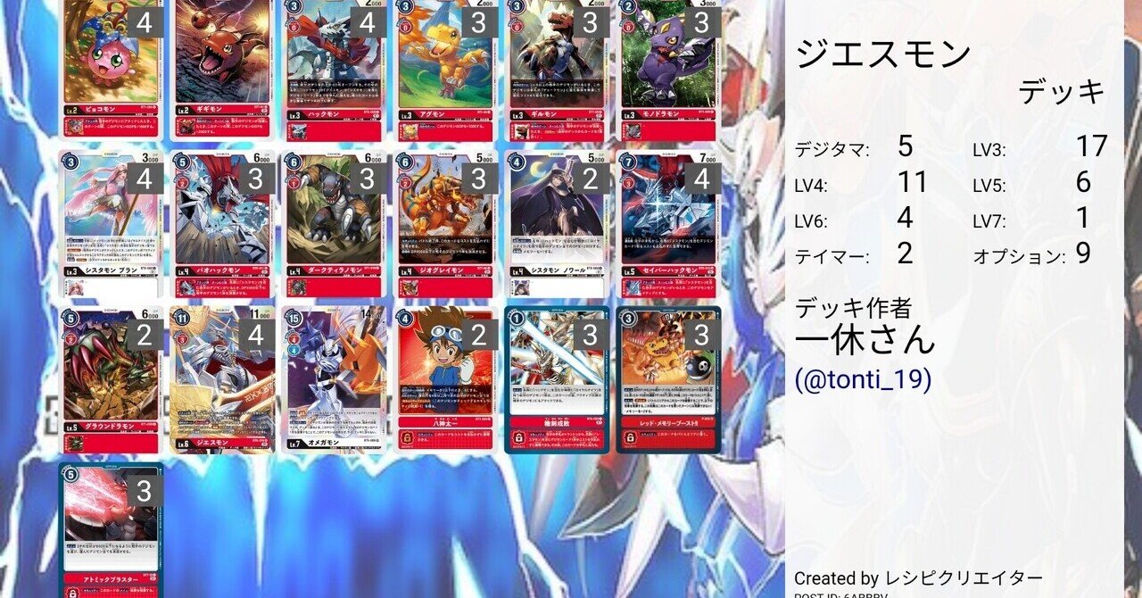 7/3ぐぅデジ杯個人優勝、ジエスモンデッキメモ｜一休さん
