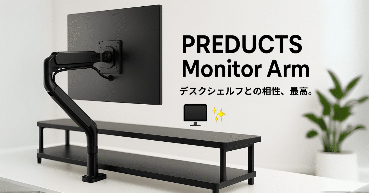 PREDUCTS Monitor Armが気になる！デスクシェルフとの相性抜群の