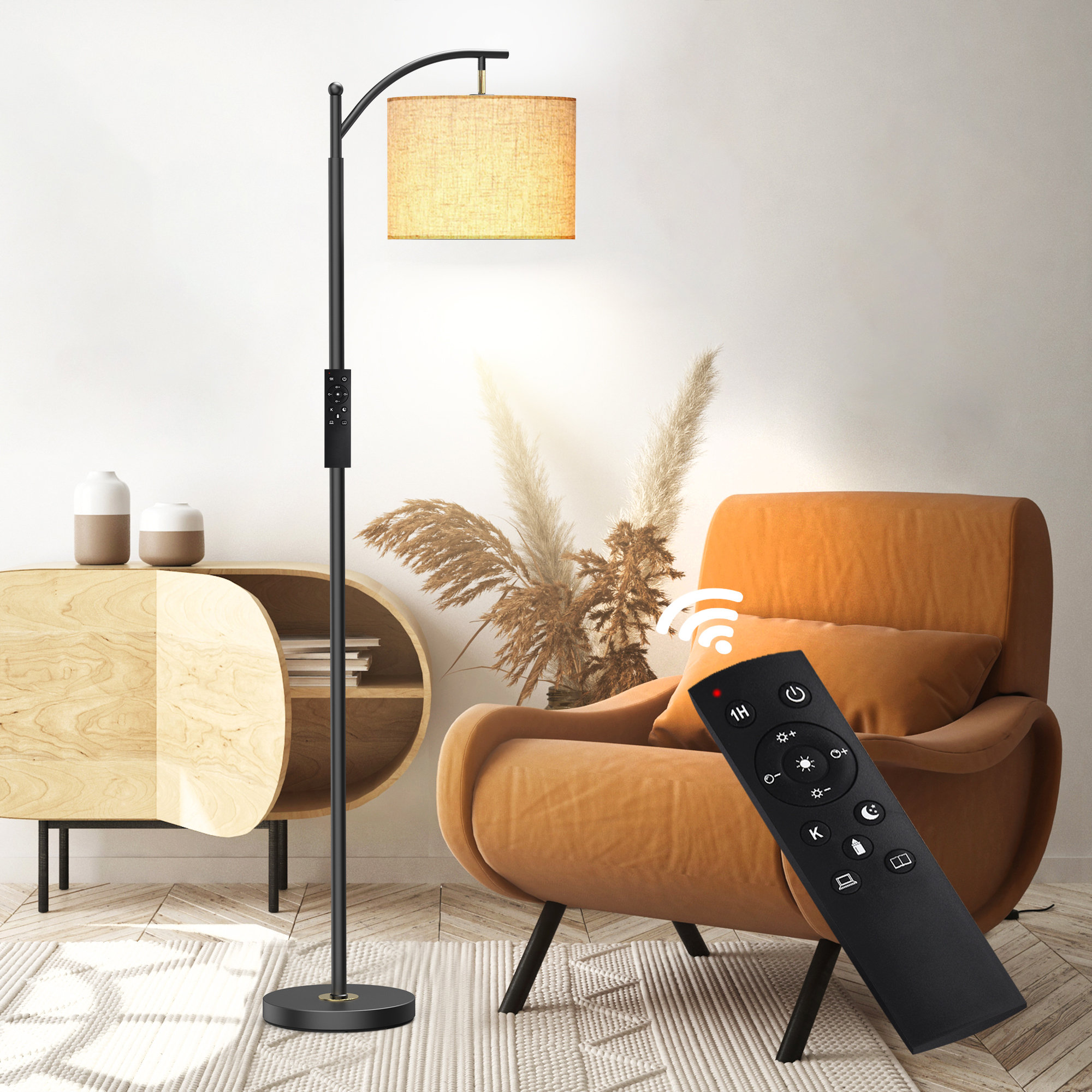 Ebern Designs Kyeria Arc/Arched Floor Lamp with Remote Control and