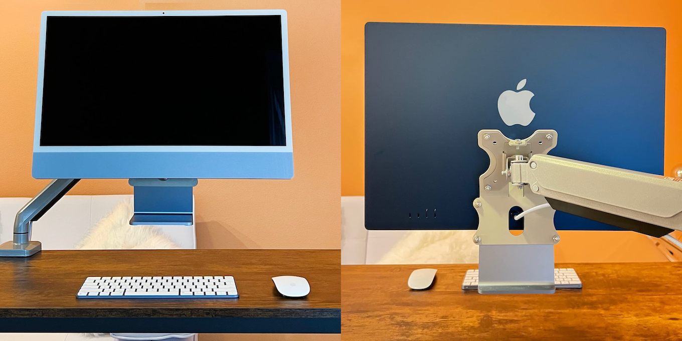 標準モデルのiMac (24-inch, M1, 2021)をVESA規格のモニターアームに