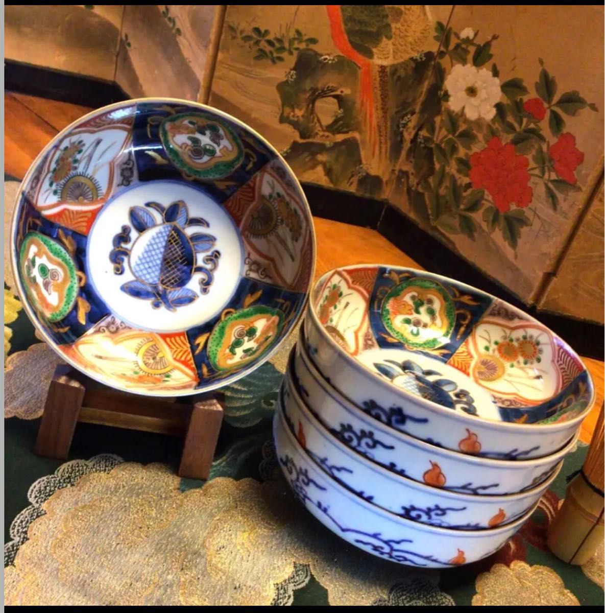 A626 古伊万里 金蘭手 見込桃 窓絵花車 団龍 中鉢 膾皿 5客｜Yahoo