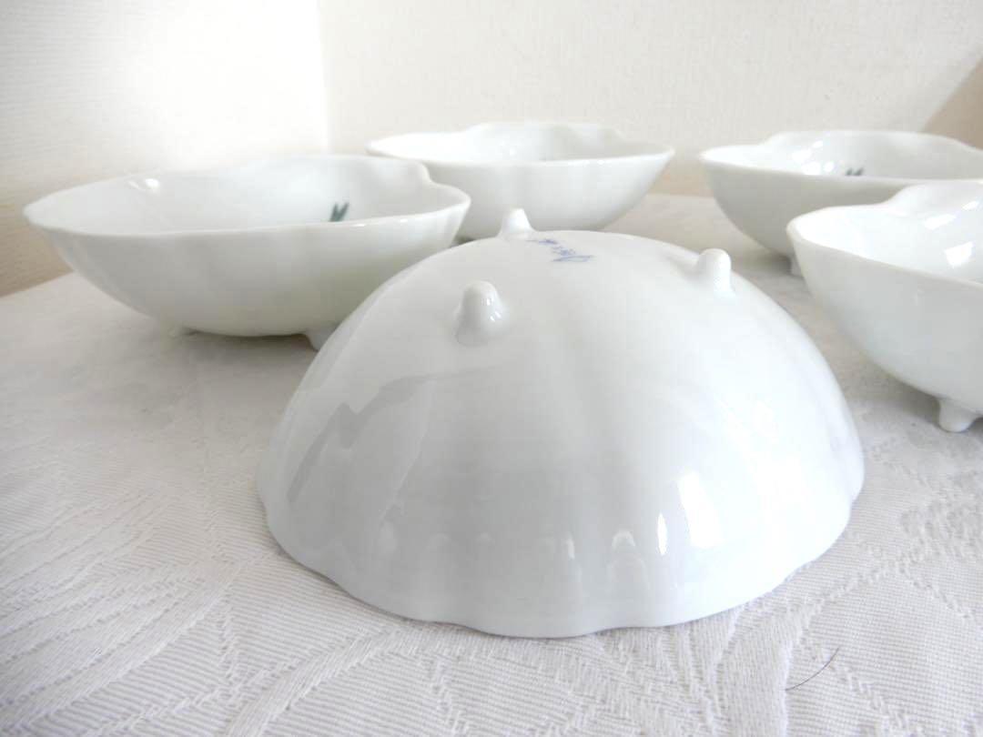 送料無料 廃番品《深川製磁》 おもいで 貝型取皿揃 三ツ足 小鉢 5客