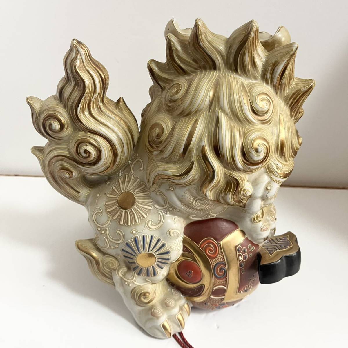 昭和レトロ 九谷焼 陶器製 玉乗り獅子 唐獅子 シーサー 守り神