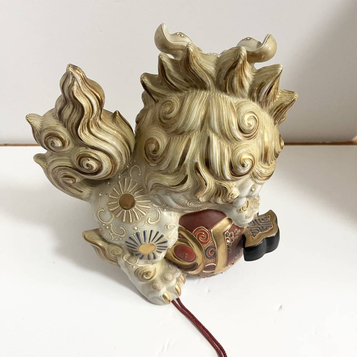 昭和レトロ 九谷焼 陶器製 玉乗り獅子 唐獅子 シーサー 守り神