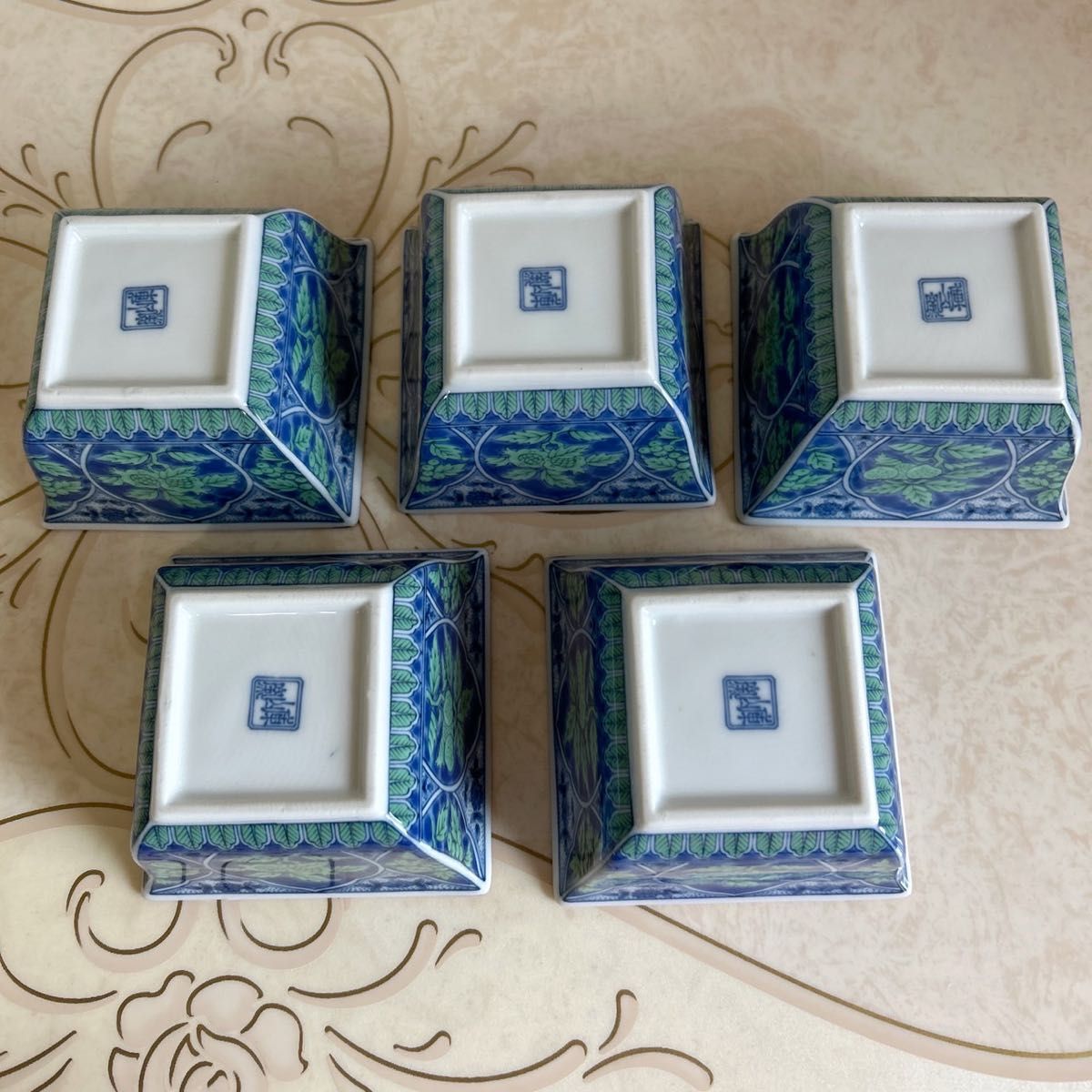 美濃焼 前畑陶器 庫山窯 小鉢揃 5客セット 角鉢 青華緑彩｜Yahoo