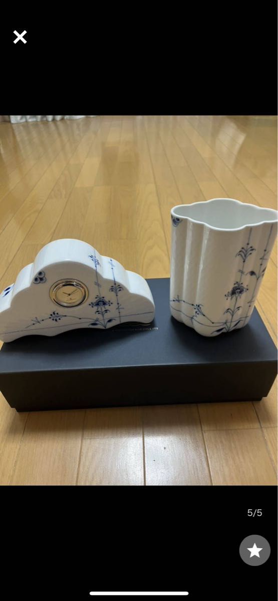 ロイヤルコペンハーゲン ブルーパルメッテ デスククロックとベース