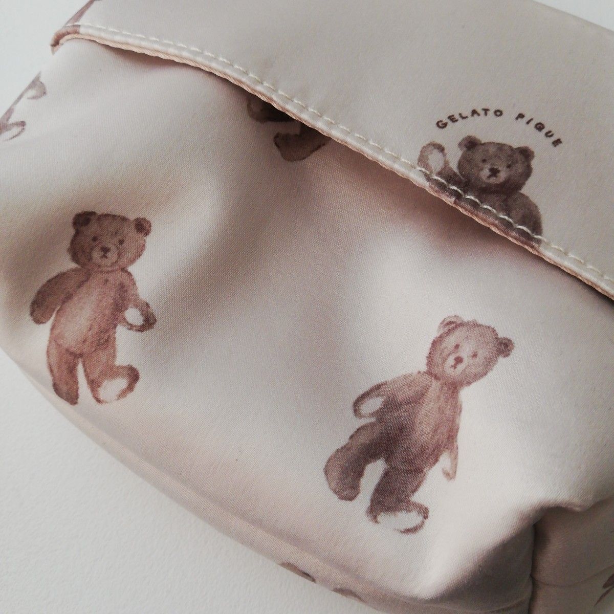 ジェラートピケ くま テディベア ポーチ ティッシュポーチ ベージュ