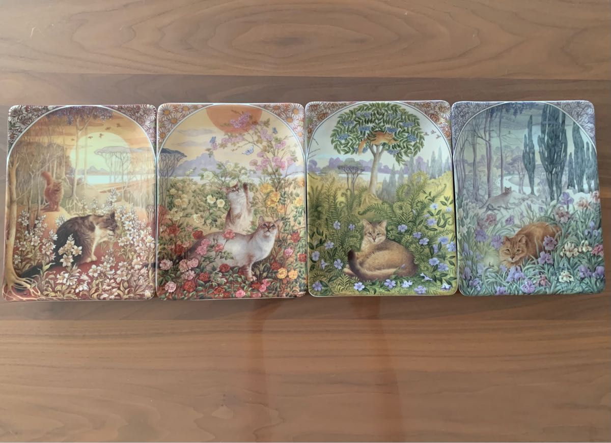 レズリーアンアイボリー 猫のプレート 4枚セット スクエア ロイヤル