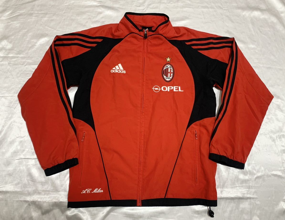 アディダス ACミラン トラックジャケット 黒赤 オペル 3本ライン 古着