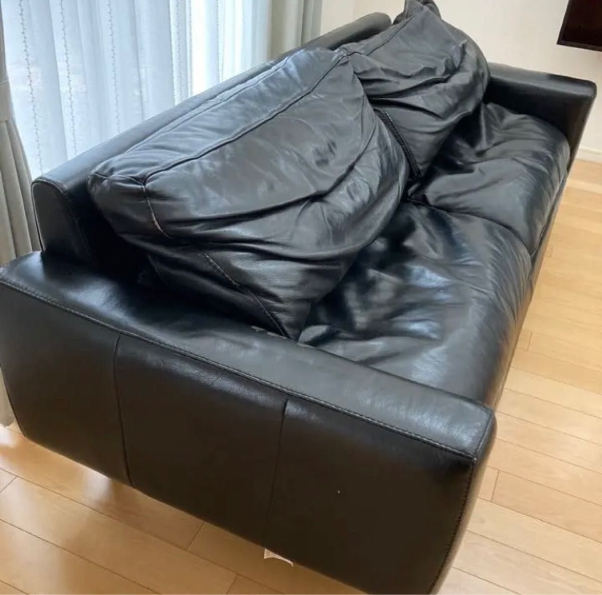 ソファー 黒 本皮 硬め オットマンなし ケユカ 3人がけ 直接引き取り