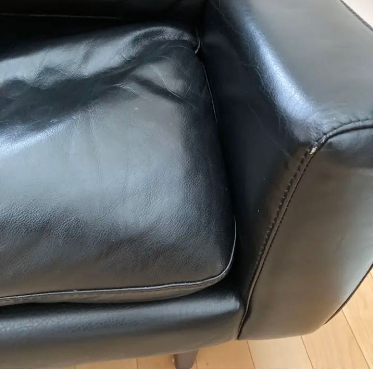 ソファー 黒 本皮 硬め オットマンなし ケユカ 3人がけ 直接引き取り