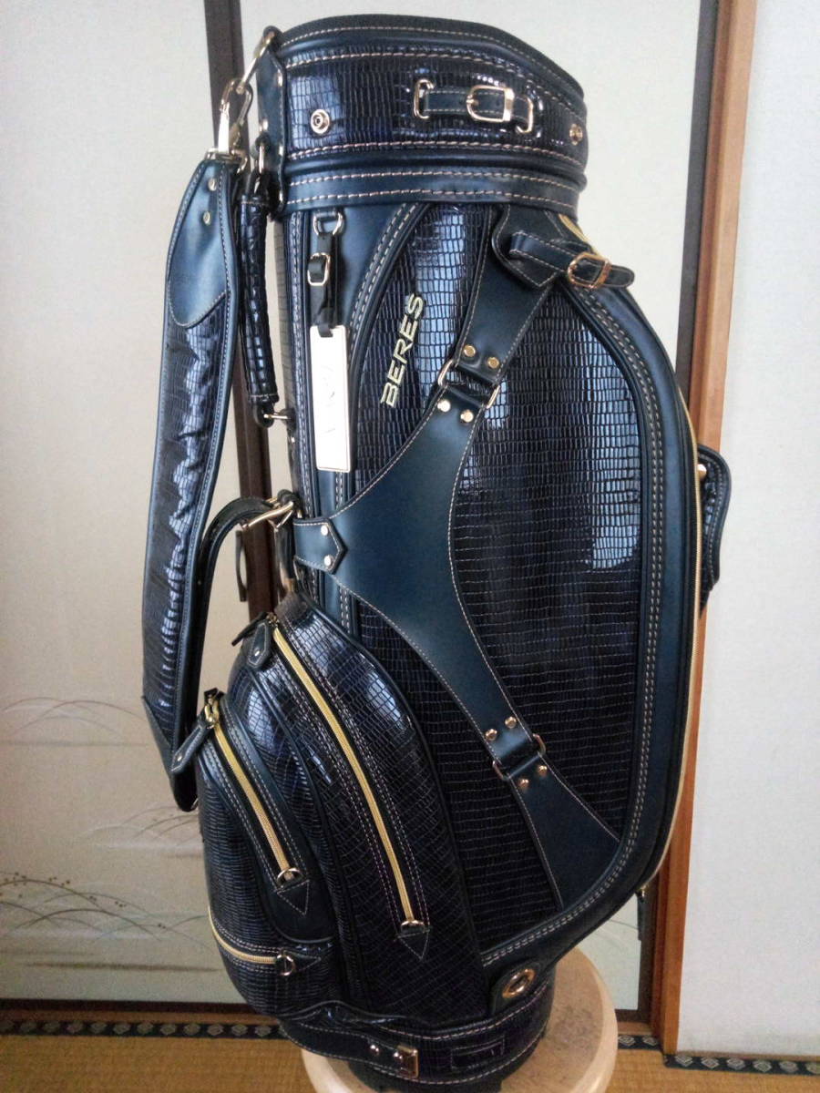 美品 高級 ホンマベレス クロコダイル型押しPUレザー ネイビーゴールド