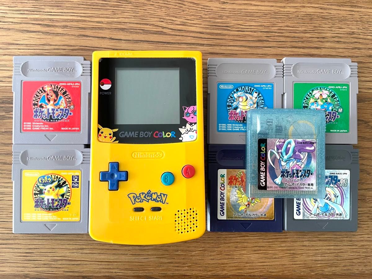 ゲームボーイカラー本体 ポケモン ソフト7個付き 電池交換済 赤 緑 青