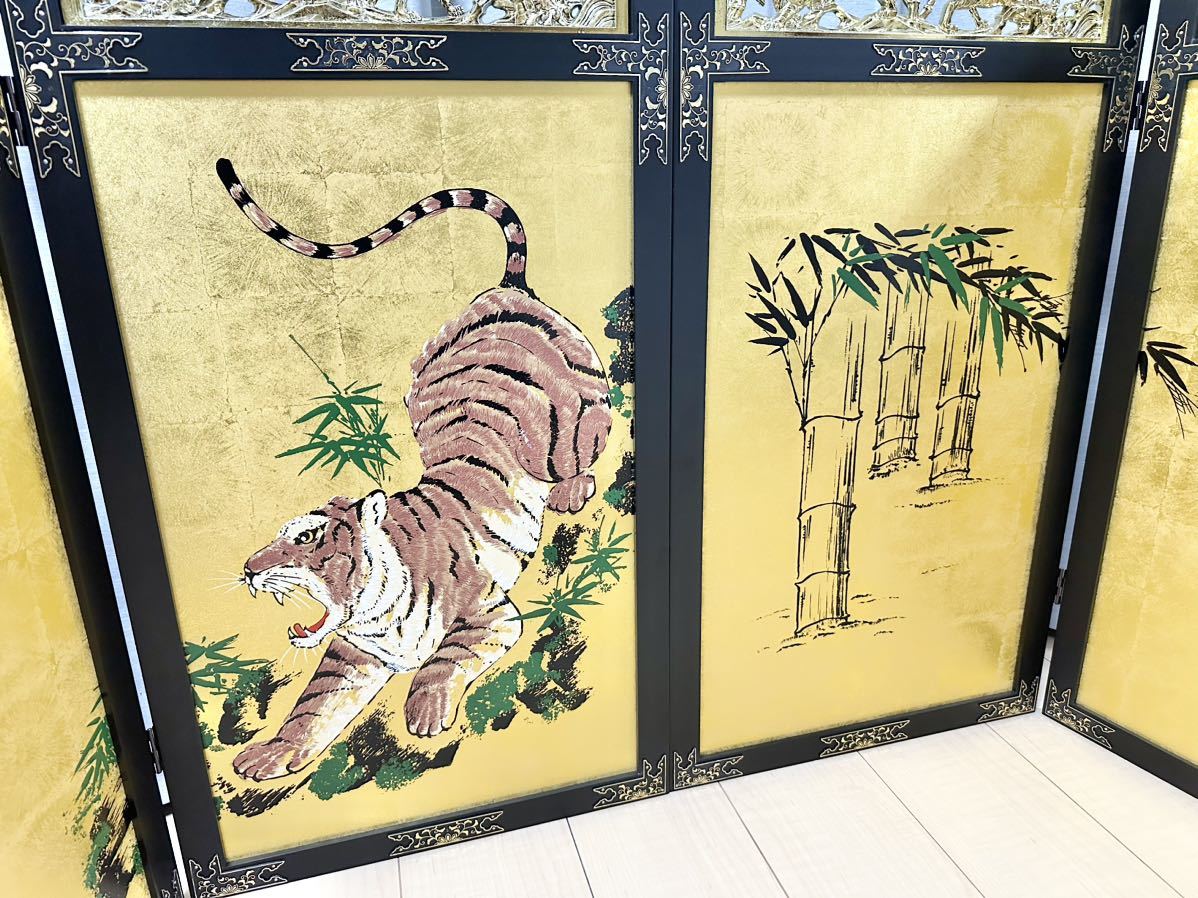 良品 小屏風 金屏風 五月人形 装飾 虎 竹 2枚組｜Yahoo!フリマ（旧
