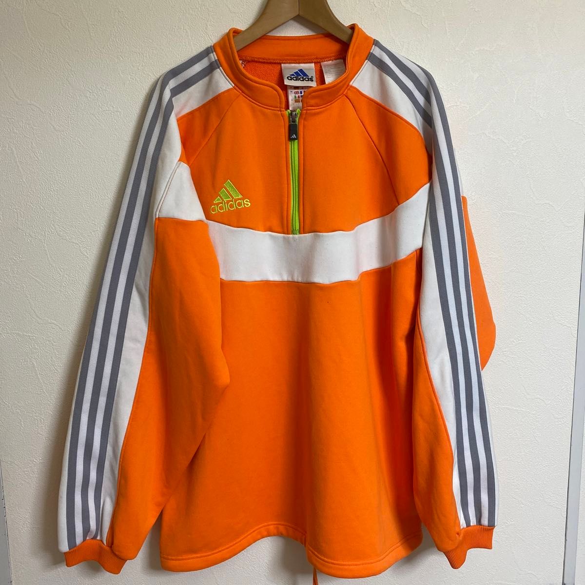 90s 万国旗タグ アディダス 日本製 刺繍ロゴ ハーフジップジャージ